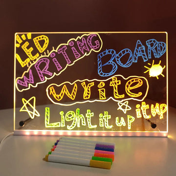 Qfdian LED Note Board Night Light With Colorful 7 Pens DIY Acrylic Message Board Erasable Painting Drawing Board For Kids Birthday Gift